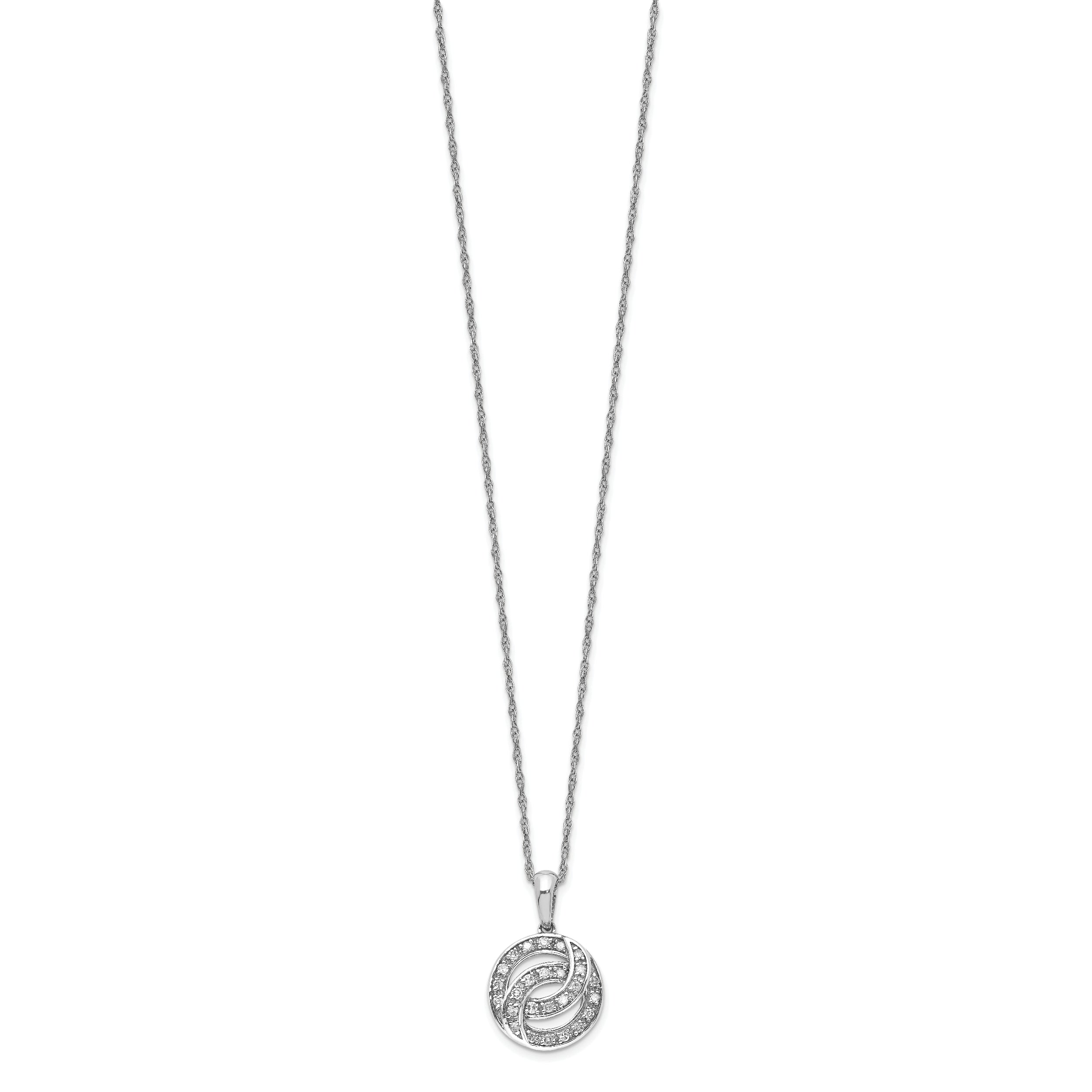 Sterling Silver Diamond Circle Necklace with Polished Rhodium Finish