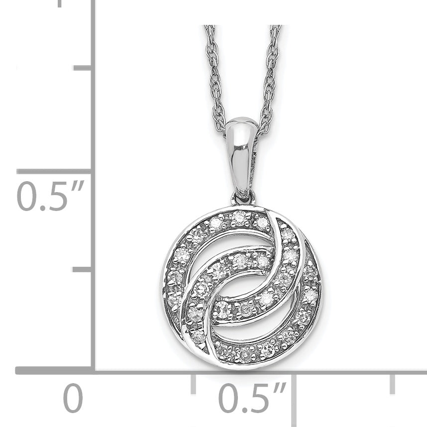 Sterling Silver Diamond Circle Necklace with Polished Rhodium Finish