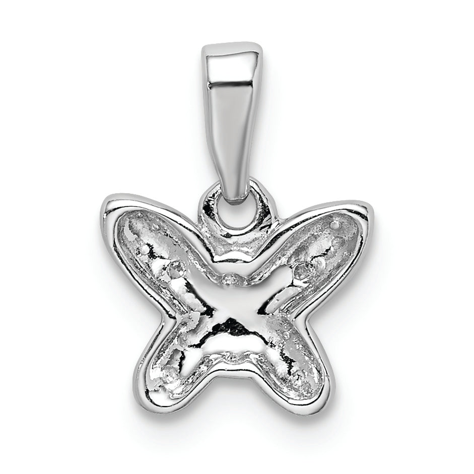 Sterling Silver Rhodium Plated Diamond Butterfly Pendant