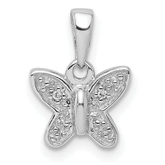 Sterling Silver Rhodium Plated Diamond Butterfly Pendant