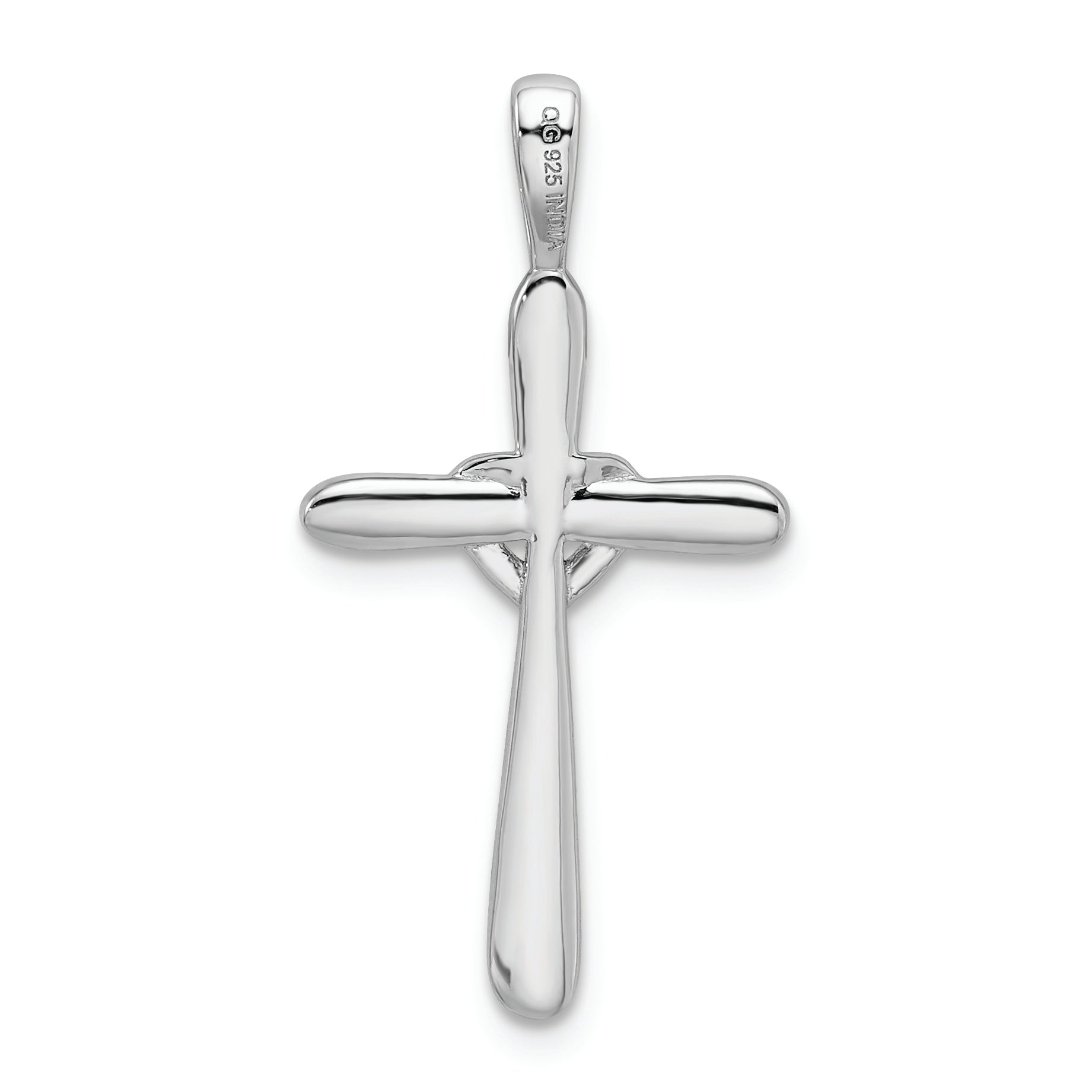 Sterling Silver Rhodium & Diam. Cross with Heart Pendant