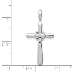 Sterling Silver Rhodium & Diam. Cross with Heart Pendant