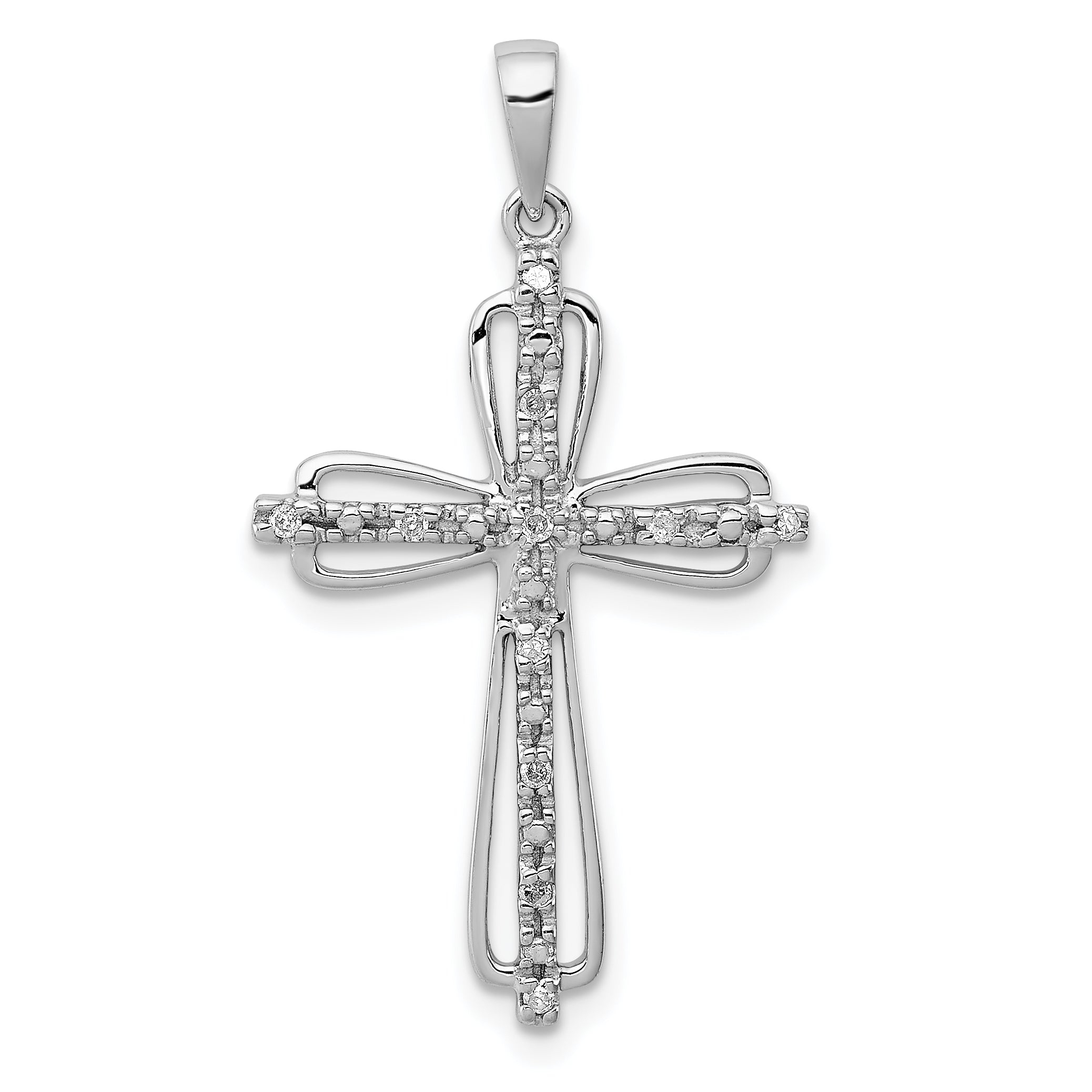 Sterling Silver Rhodium Plated Diamond Cross Pendant