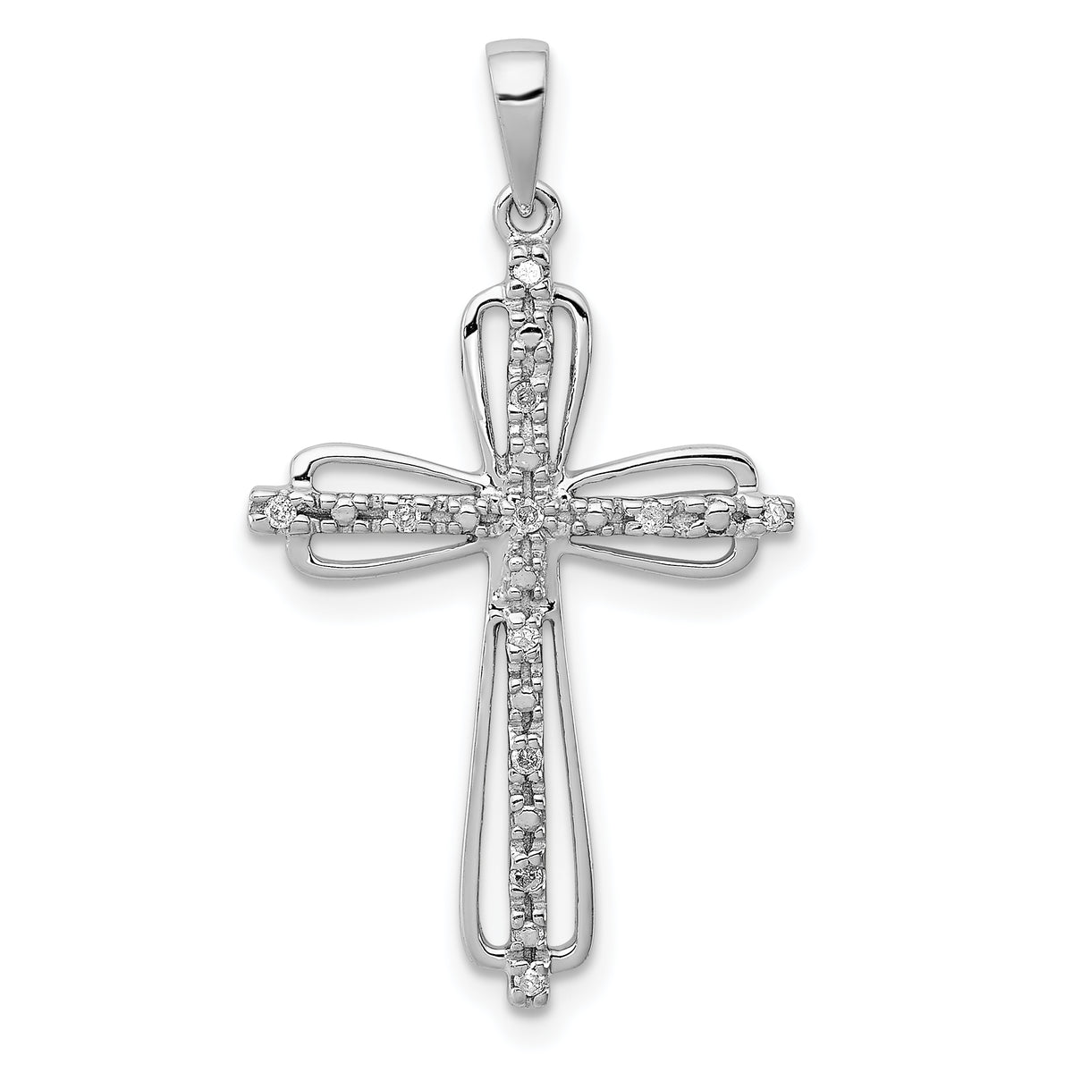 Sterling Silver Rhodium Plated Diamond Cross Pendant