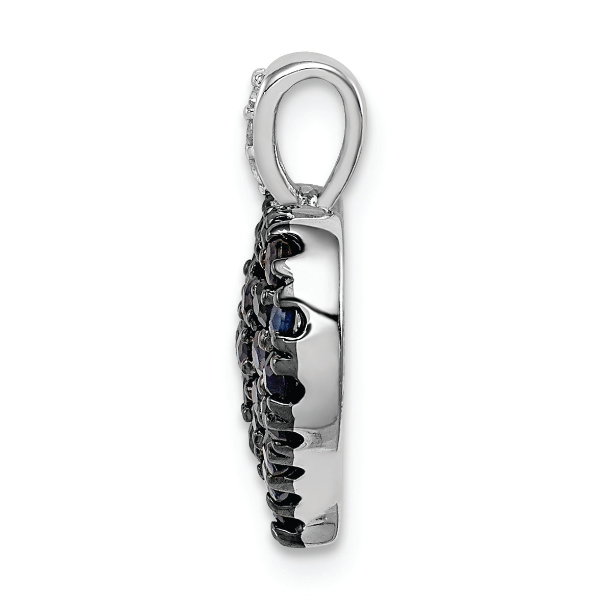 Sterling Silver Rhodium Diam. & Sapphire Heart Pendant