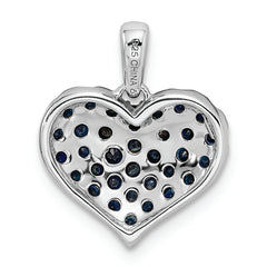 Sterling Silver Rhodium Diam. & Sapphire Heart Pendant