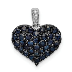 Sterling Silver Rhodium Diam. & Sapphire Heart Pendant