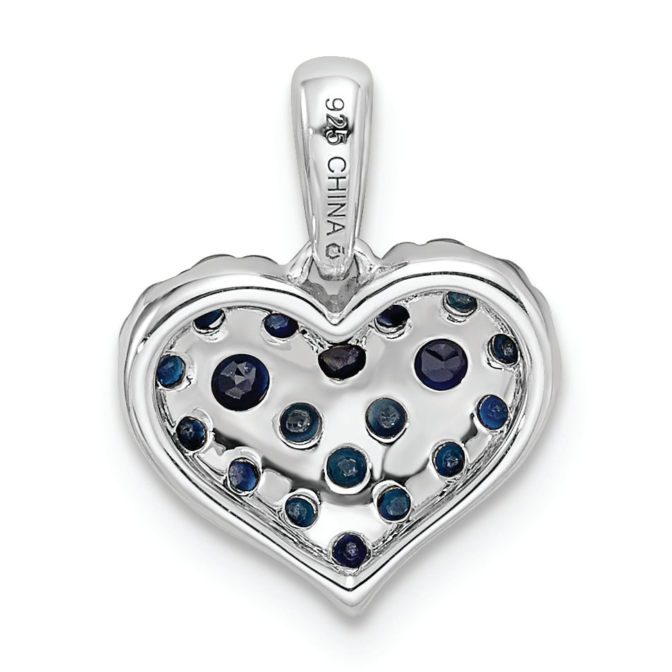 Sterling Silver Rhodium Diam. & Sapphire Heart Pendant