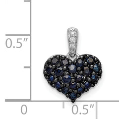 Sterling Silver Rhodium Diam. & Sapphire Heart Pendant