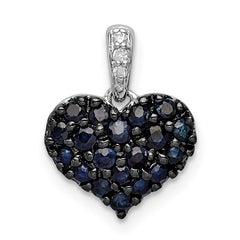 Sterling Silver Rhodium Diam. & Sapphire Heart Pendant