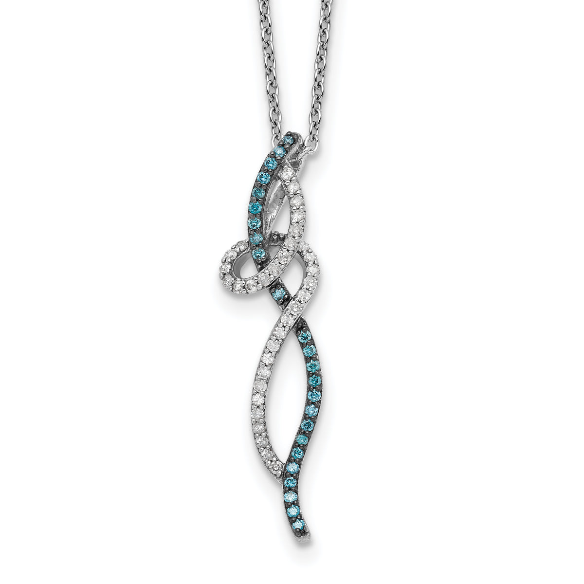 White Night Sterling Silver Rhodium-plated Swirl White and Blue Diamond 18 inch Necklace with 2 Inch Extender