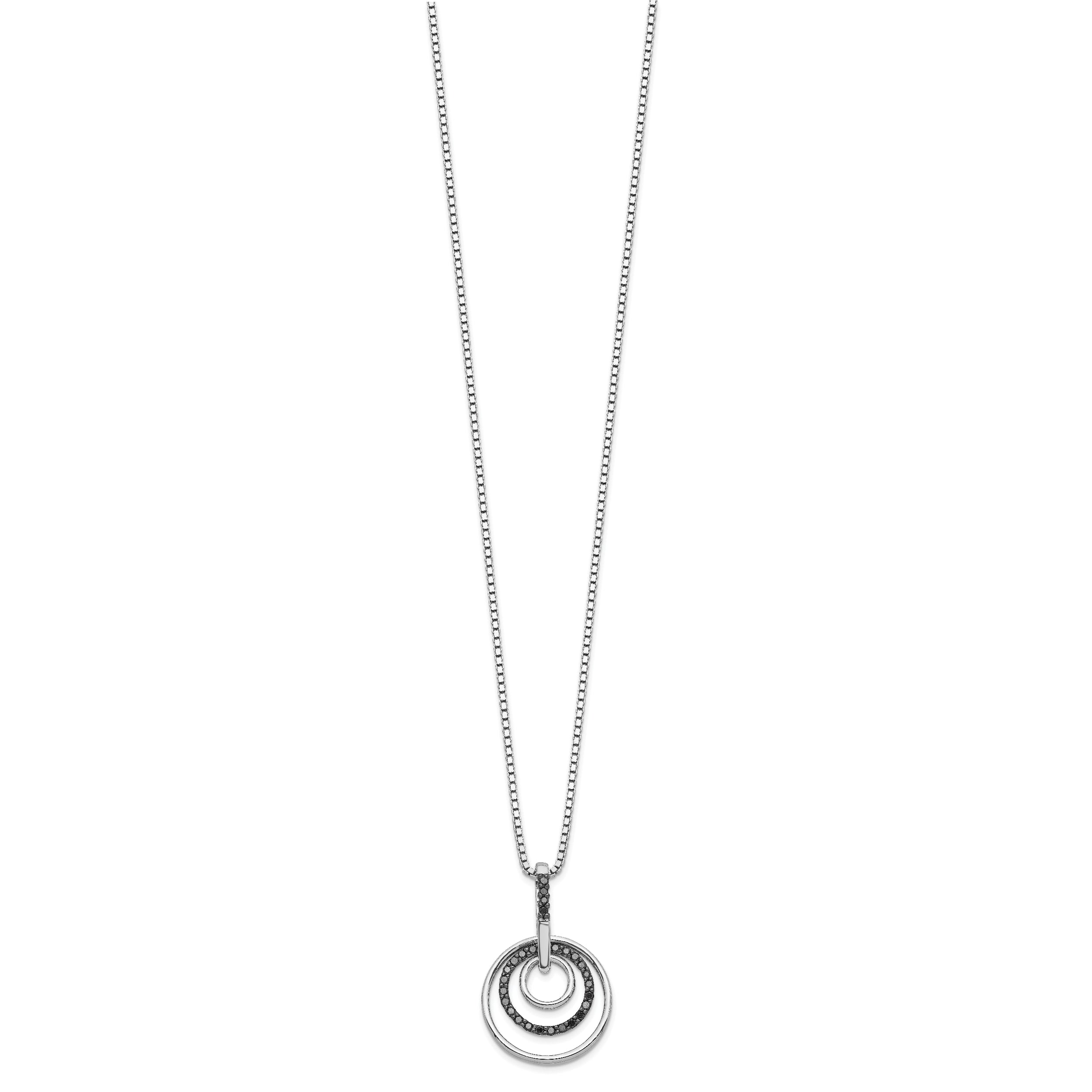 White Night Sterling Silver Rhodium-plated Black Diamond Circle 18 Inch Necklace with 2 Inch Extender