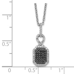 White Night Sterling Silver Rhodium-plated Black and White Diamond Rectangle Pendant 18 Inch Necklace with 2 Inch Extender