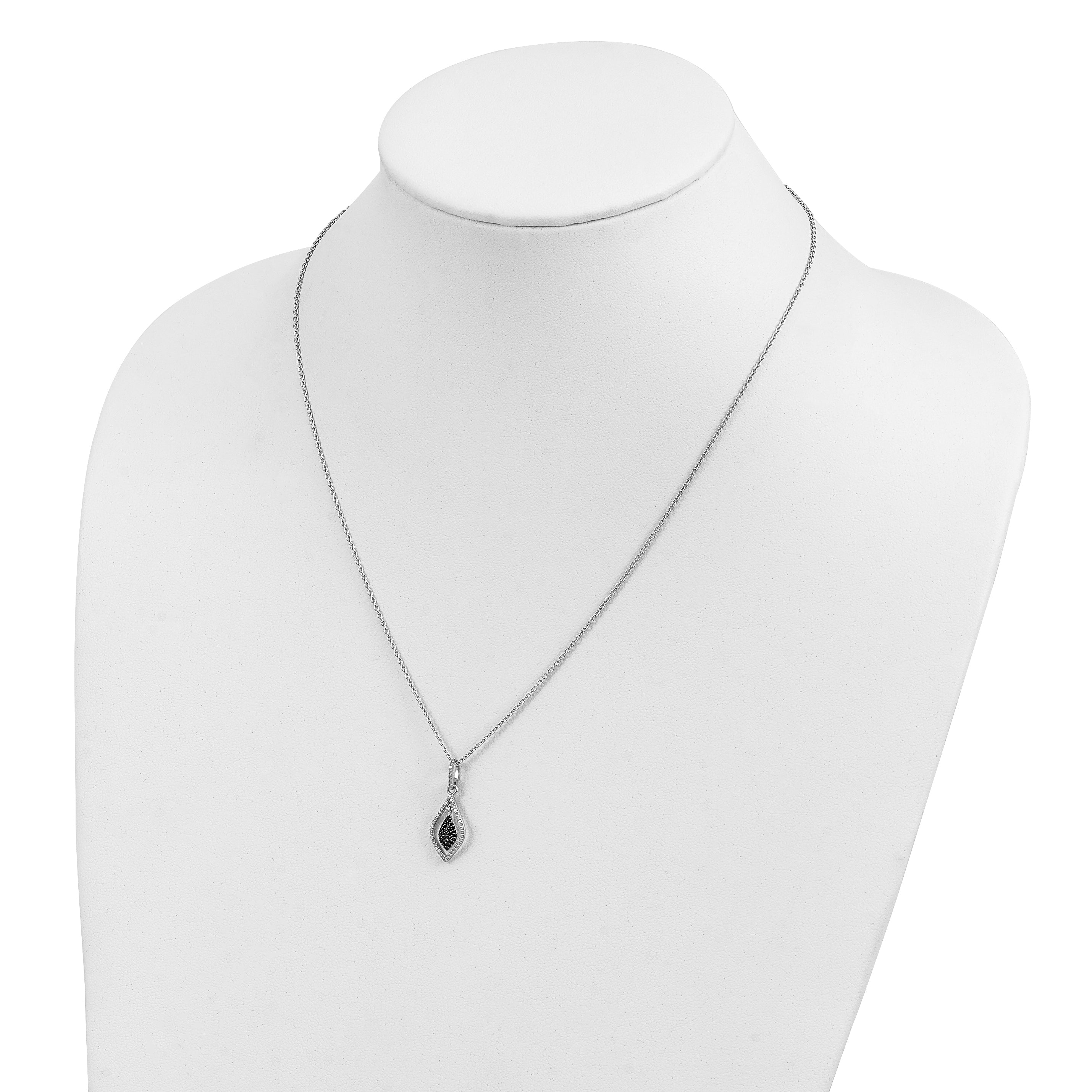 White Night Sterling Silver Rhodium-plated Black and White Diamond 18 Inch Necklace with 2 Inch Extender