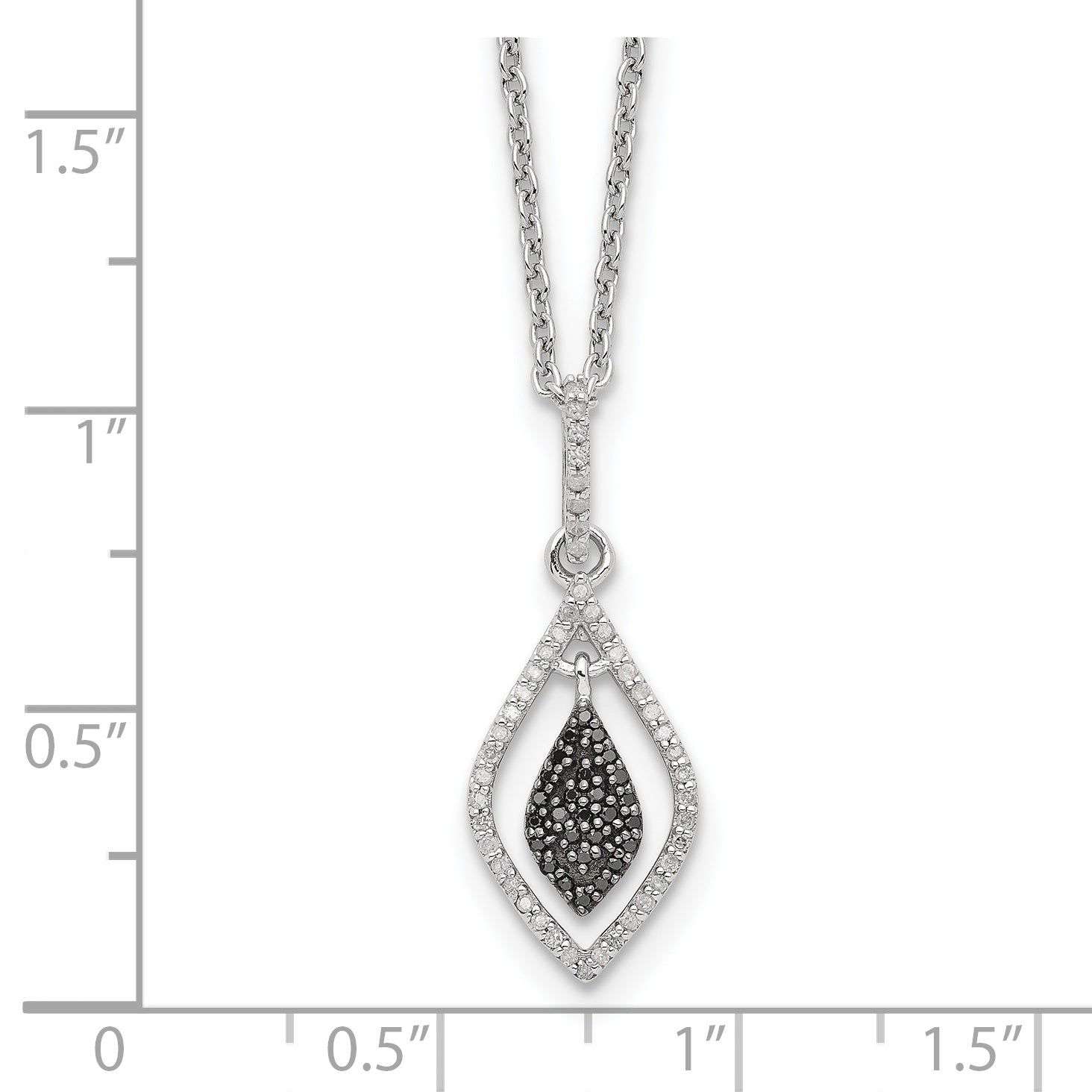 White Night Sterling Silver Rhodium-plated Black and White Diamond 18 Inch Necklace with 2 Inch Extender