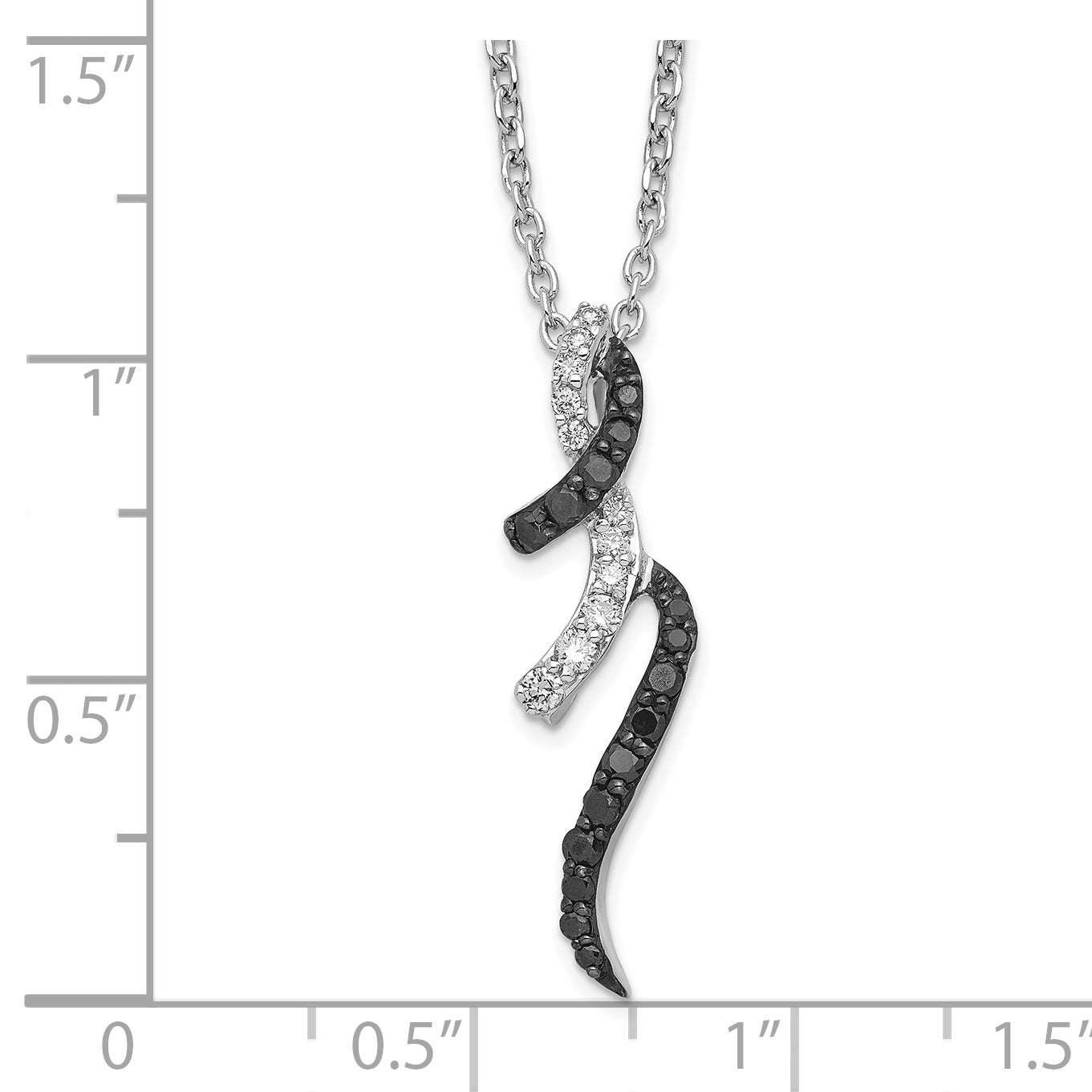 White Night Sterling Silver Rhodium-plated Black and White Diamond 18 Inch Necklace with 2 Inch Extender