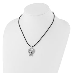 White Night Sterling Silver Rhodium-plated Black and White Diamond Skull 18 Inch Rubber Cord Necklace