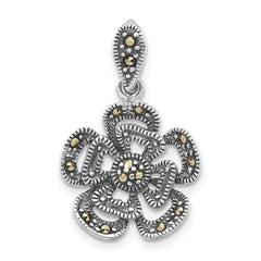 Sterling Silver Polished & Antiqued Marcasite Flower Pendant