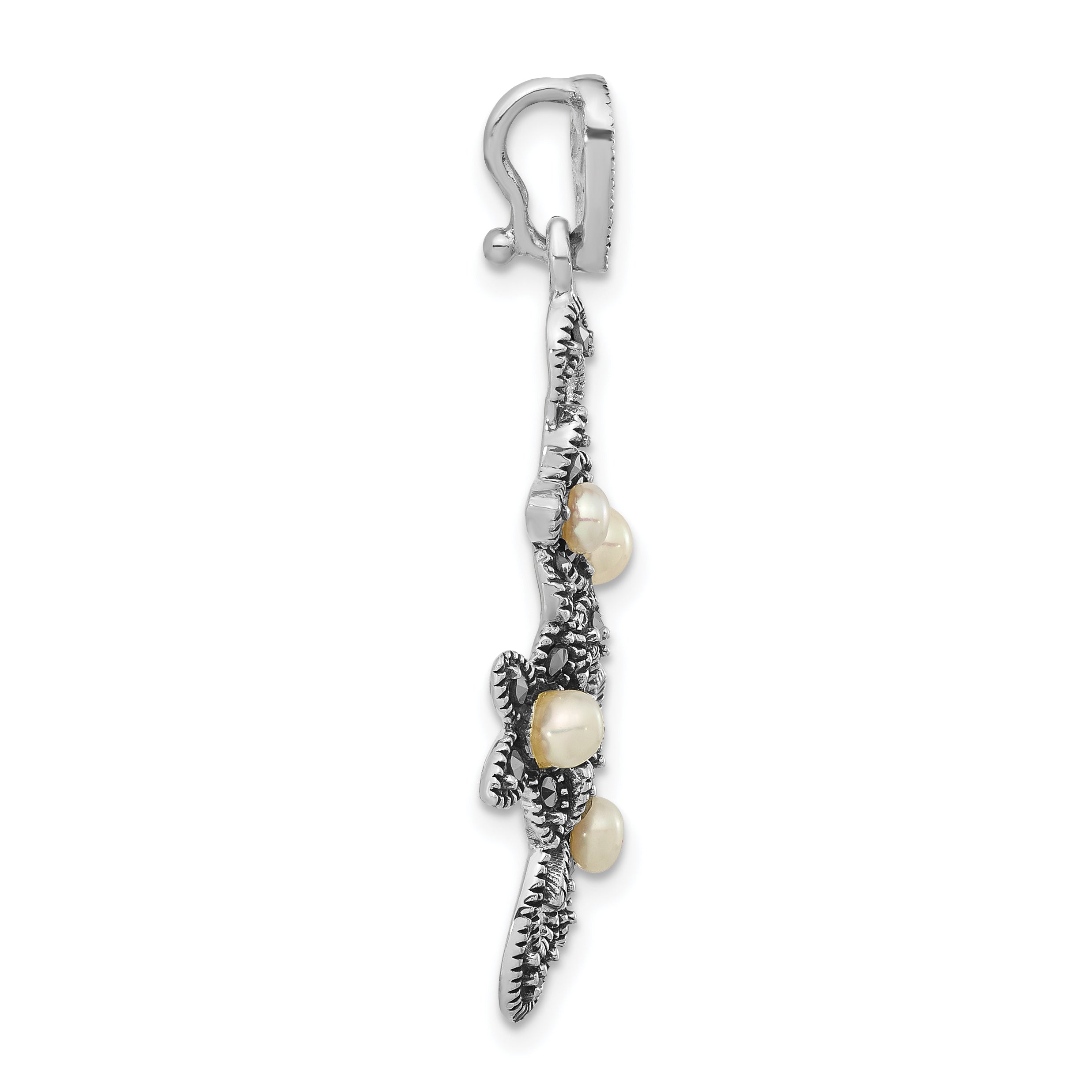 Sterling Silver Marcasite & FW Cultured Pearl Pendant