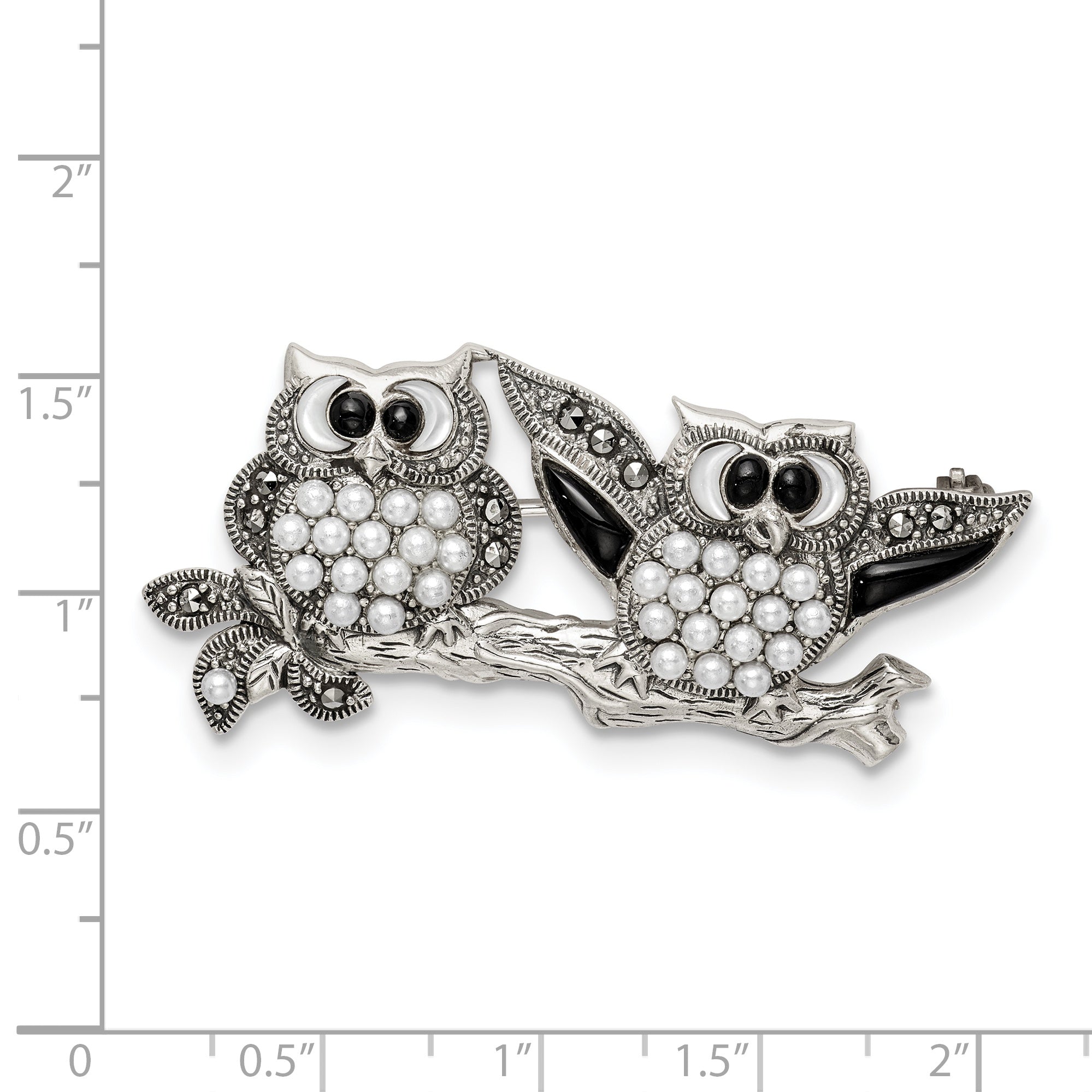 Sophia Jewelers 925 Sterling Silver Women's Themed Pin with Marcasite, Black Agate, MOP & Cultured Pearl