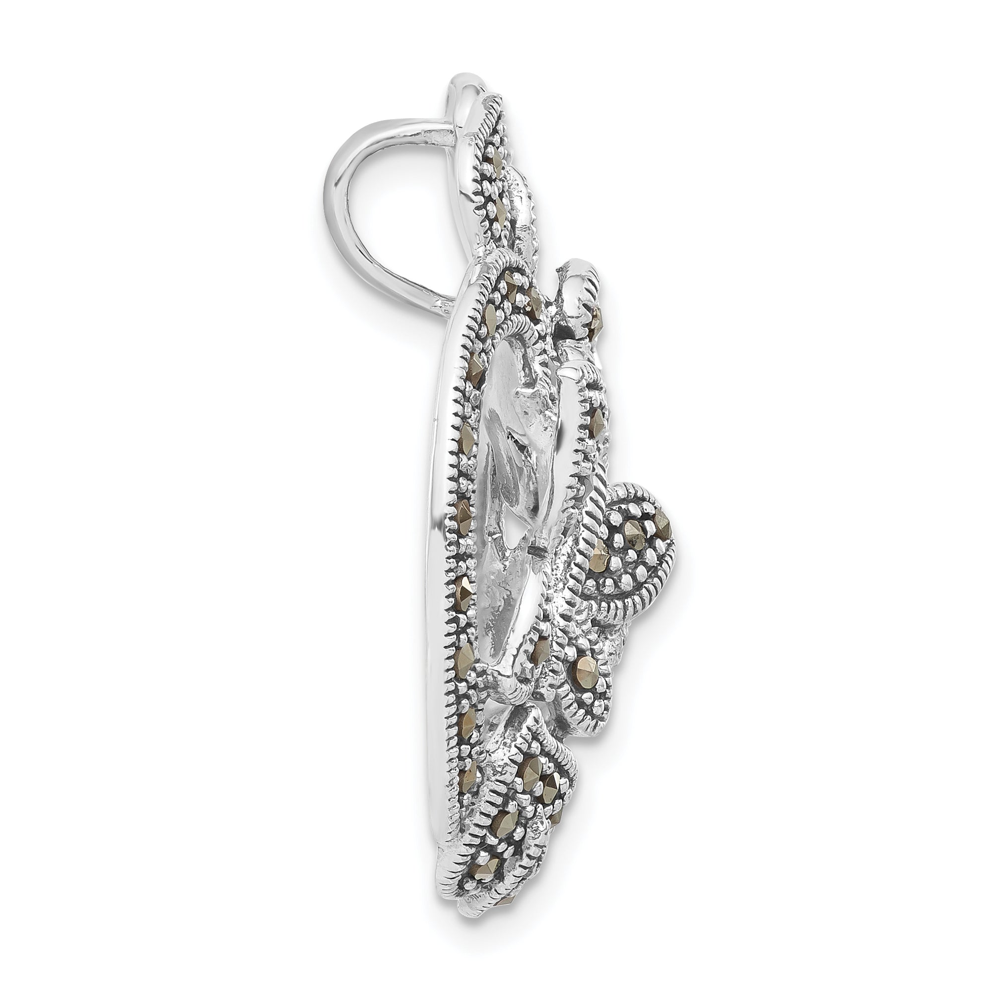 Sterling Silver Marcasite Flowers & Butterfly Pendant