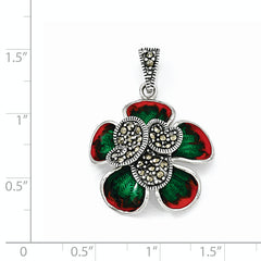 Sterling Silver Marcasite & Enamel Flower Pendant