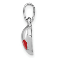 Sterling Silver RH Plated Child's Red Enameled Heart Pendant