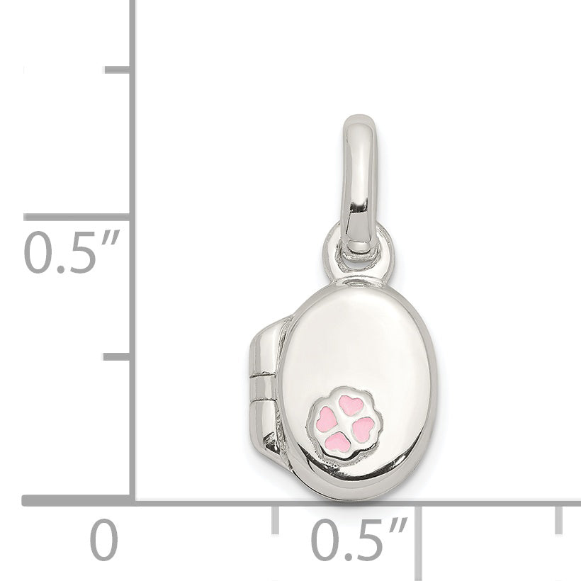 Sterling Silver Pink Enamel Oval Flower Locket Pendant