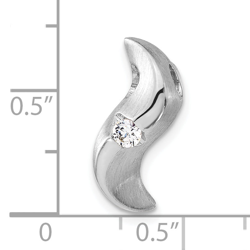 Sterling Silver Brushed And Polished CZ Slide