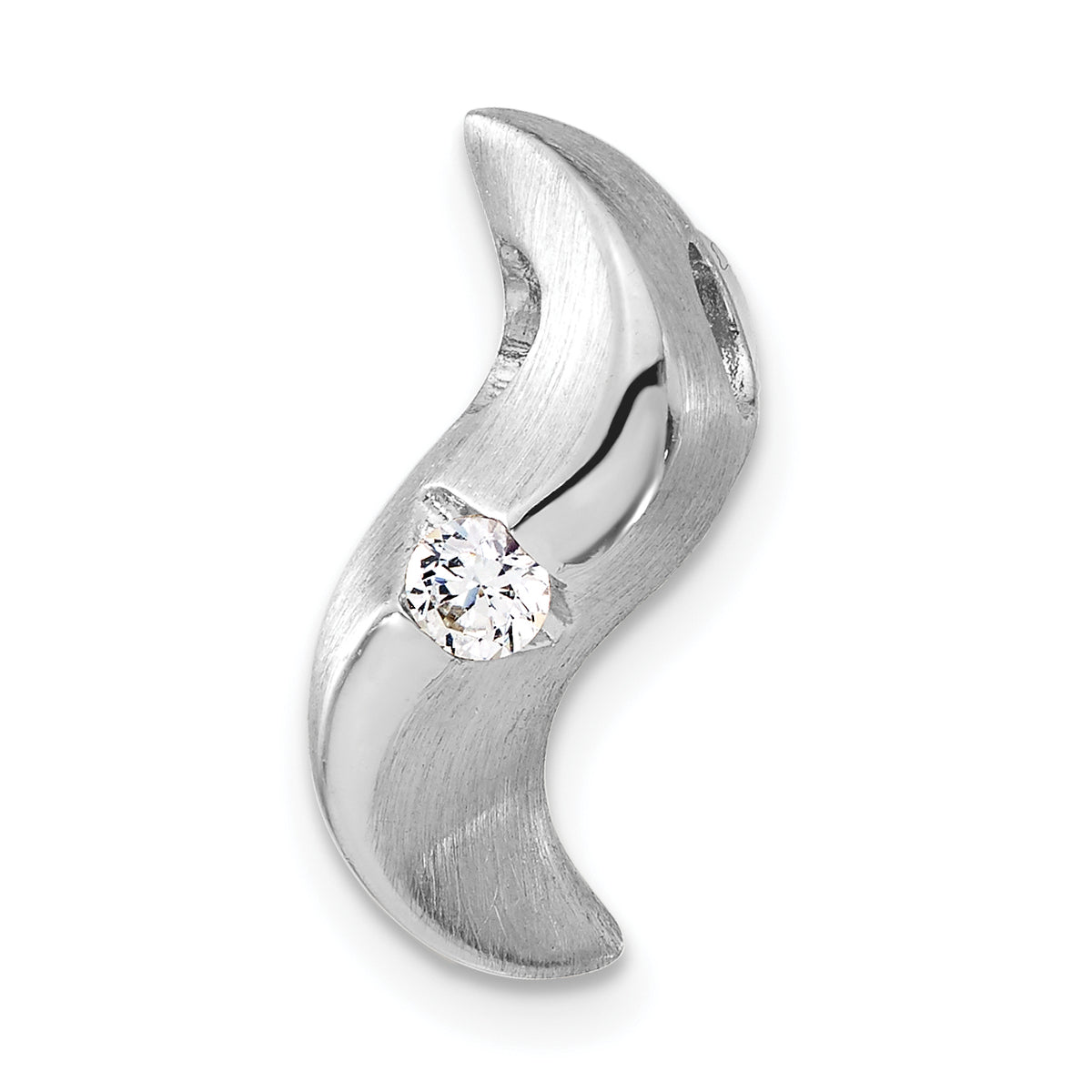 Sterling Silver Brushed & Polished CZ Slide