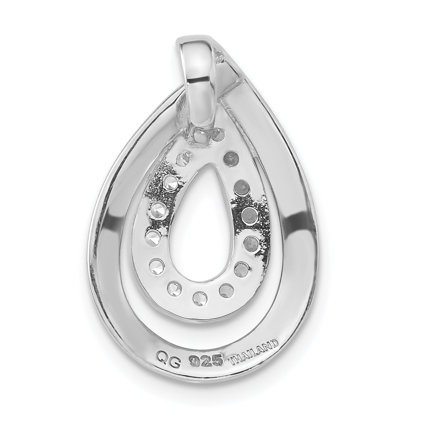 Sterling Silver Brushed CZ Chain Slide Pendant