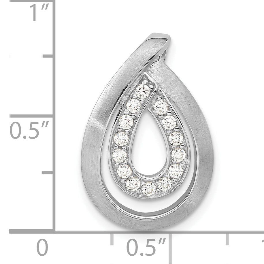 Sterling Silver Brushed CZ Chain Slide Pendant