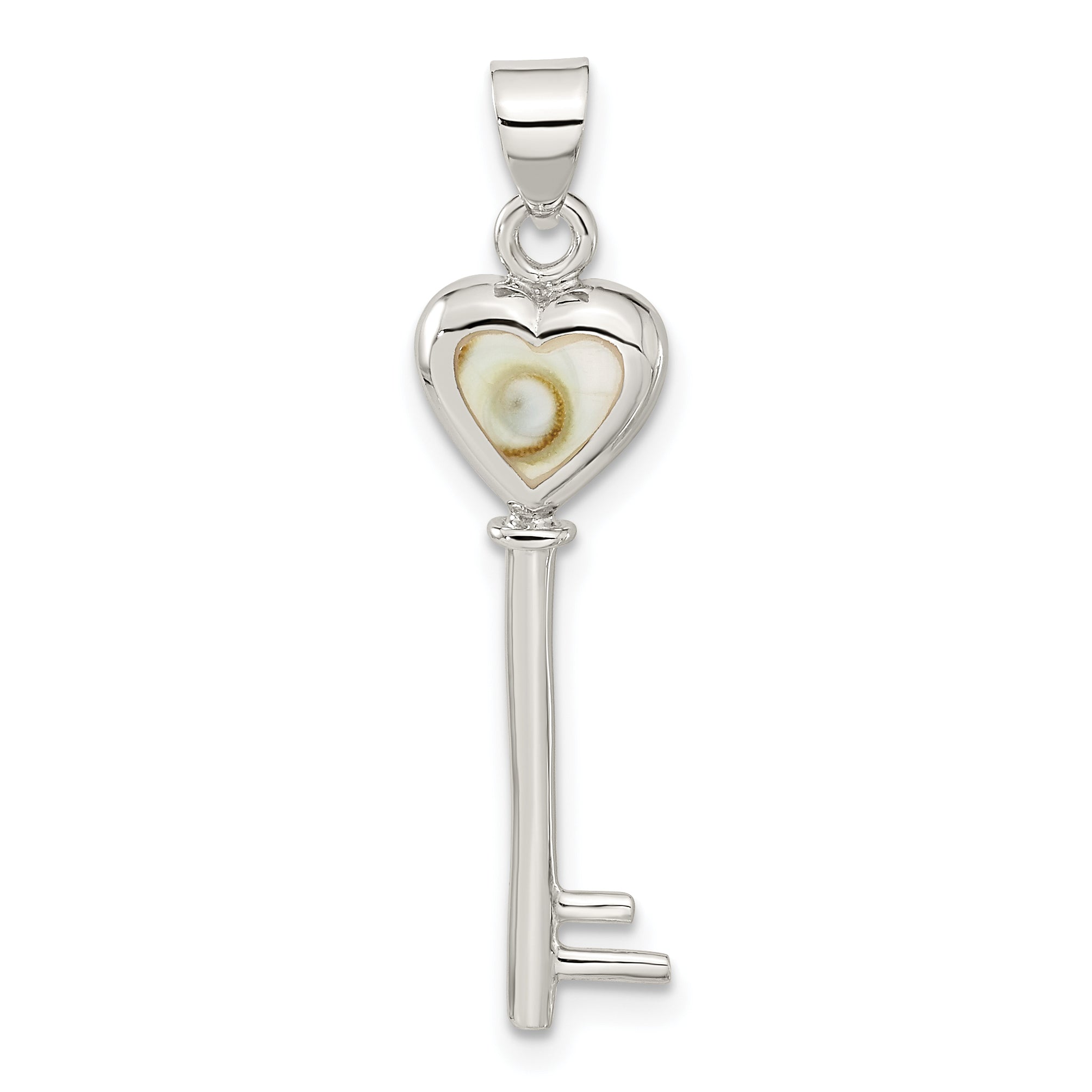 Sterling Silver Polished Shiva Eye Heart Key Pendant