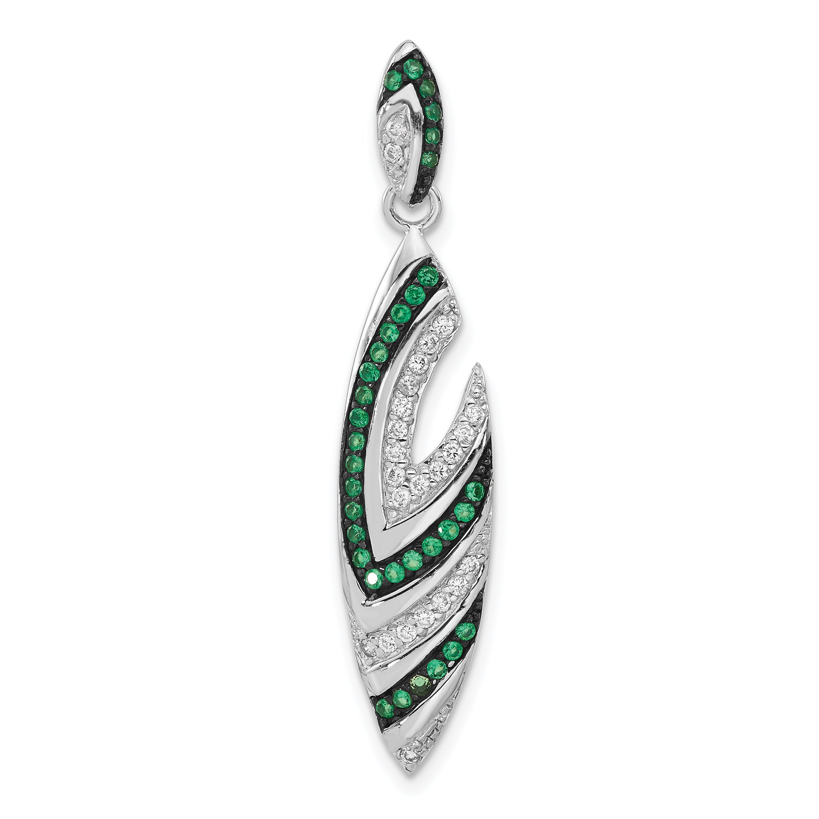 Sterling Silver & Black Rhodium Syn. Green Spinel & CZ Slide Pendant