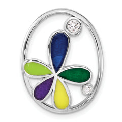 Sterling Silver Polished Multicolor Enameled Flower & CZ Slide