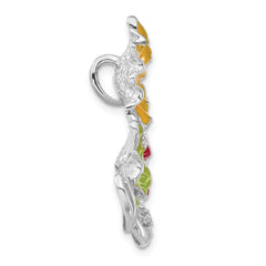 Sterling Silver Polished Red,Green,Yellow Enamel CZ Slide