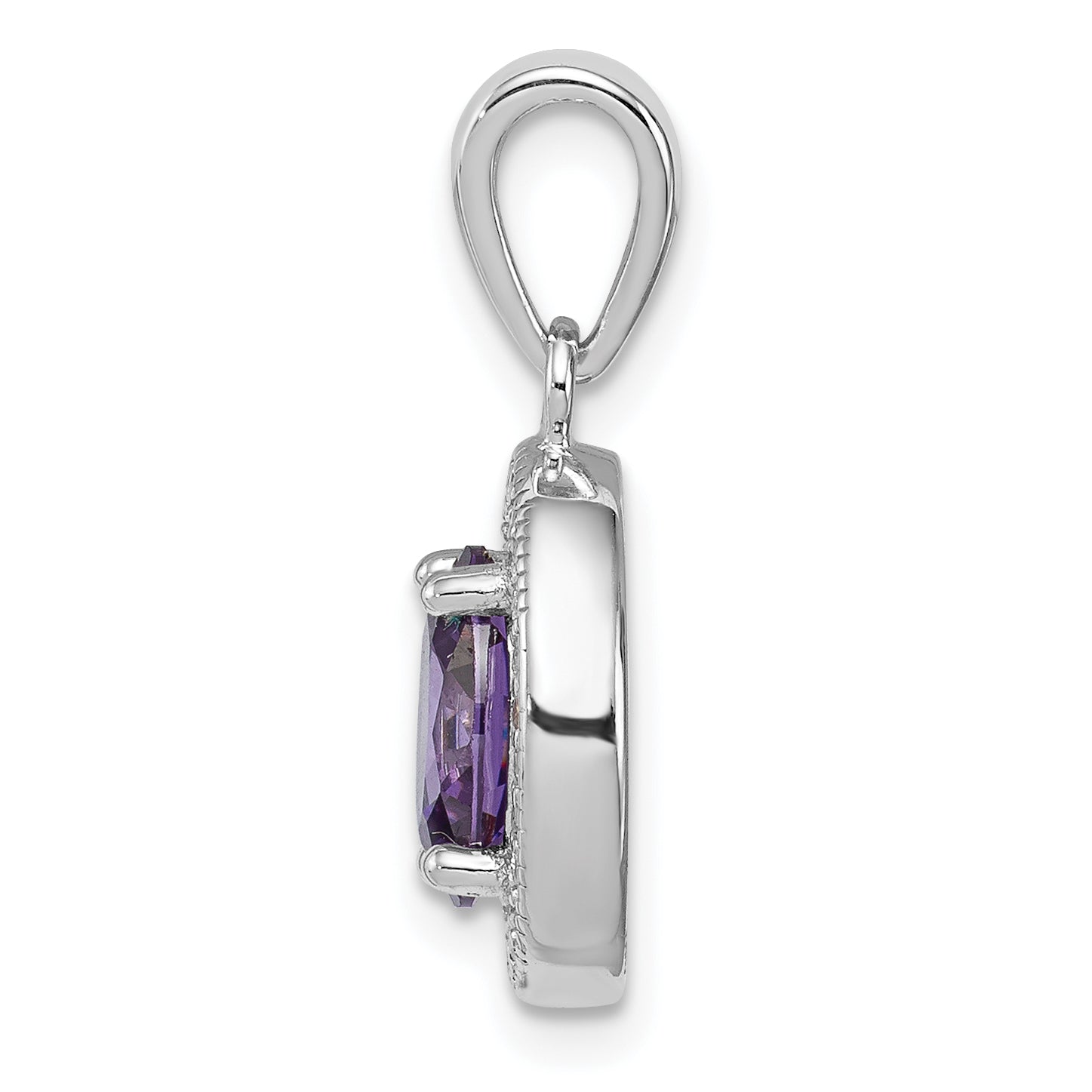 Sterling Silver Rhodium-plated w/ Purple & White CZ Oval Pendant