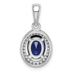 Sterling Silver Rhodium-plated w/ Dark Blue & White CZ Oval Pendant