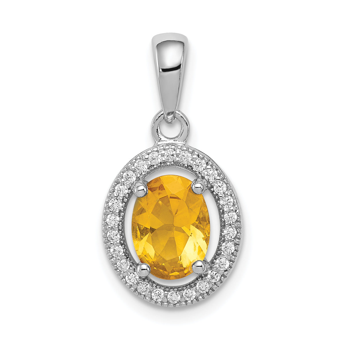 Sterling Silver Rhod-plated Yellow and White CZ Oval Pendant