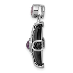 Sterling Silver Rhodium-plated w/Black Agate & Amethyst Pendant