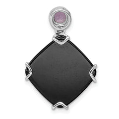 Sterling Silver Rhodium-plated w/Black Agate & Amethyst Pendant