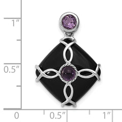 Sterling Silver Rhodium-plated w/Black Agate & Amethyst Pendant