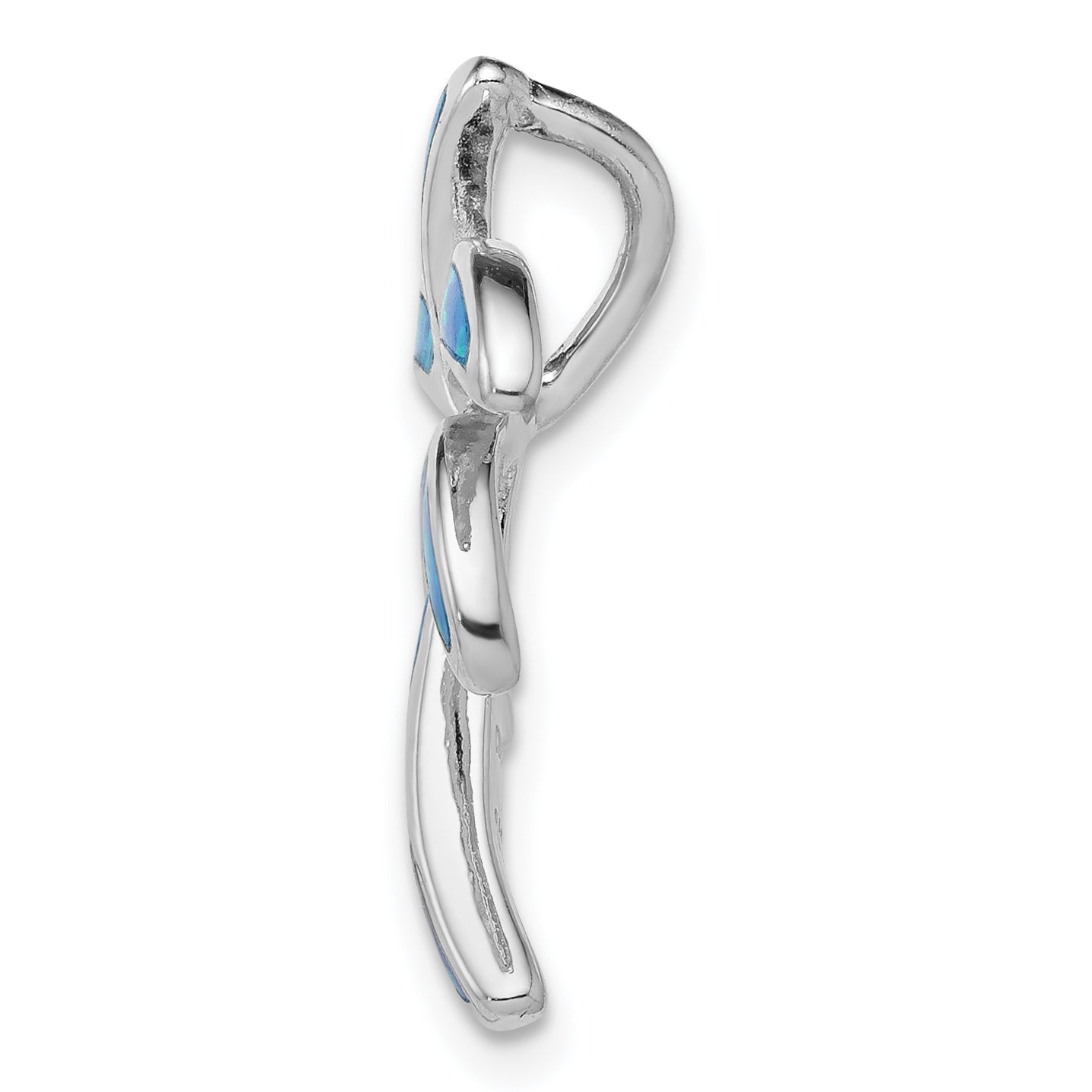 Sterling Silver Rhodium Created Blue Opal Palm Tree Slide