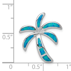 Sterling Silver Rhodium Created Blue Opal Palm Tree Slide