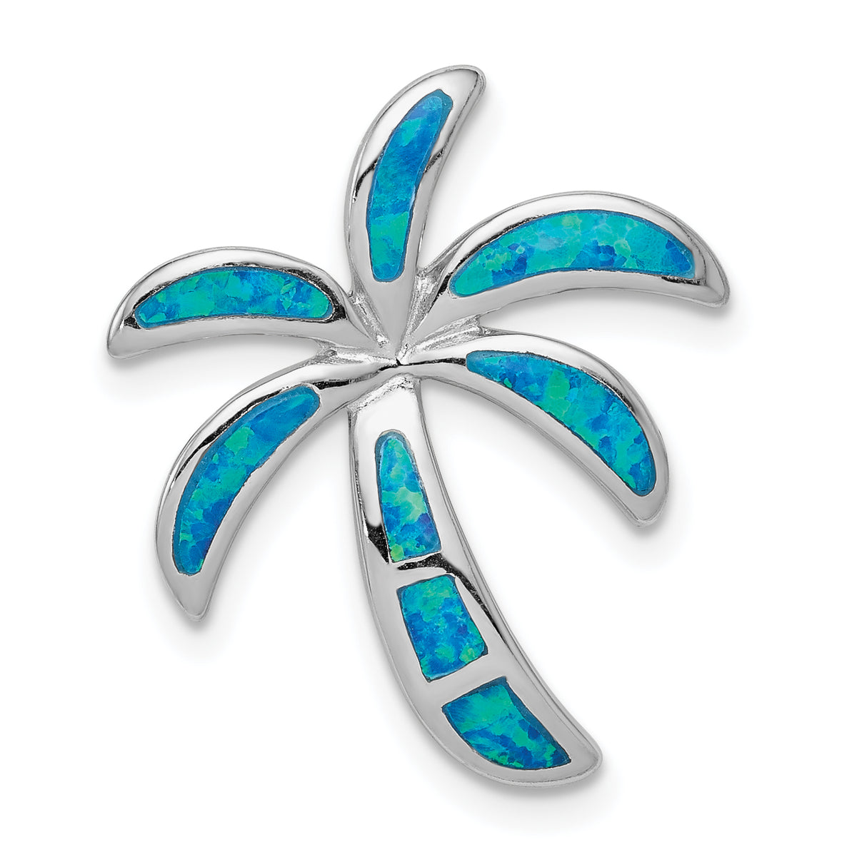 Sterling Silver Rhodium Created Blue Opal Palm Tree Slide