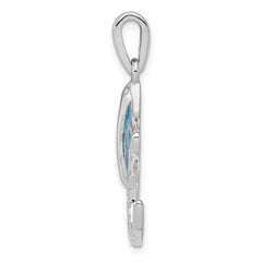 Sterling Silver Rhodium Created Blue Opal Manta Ray Pendant