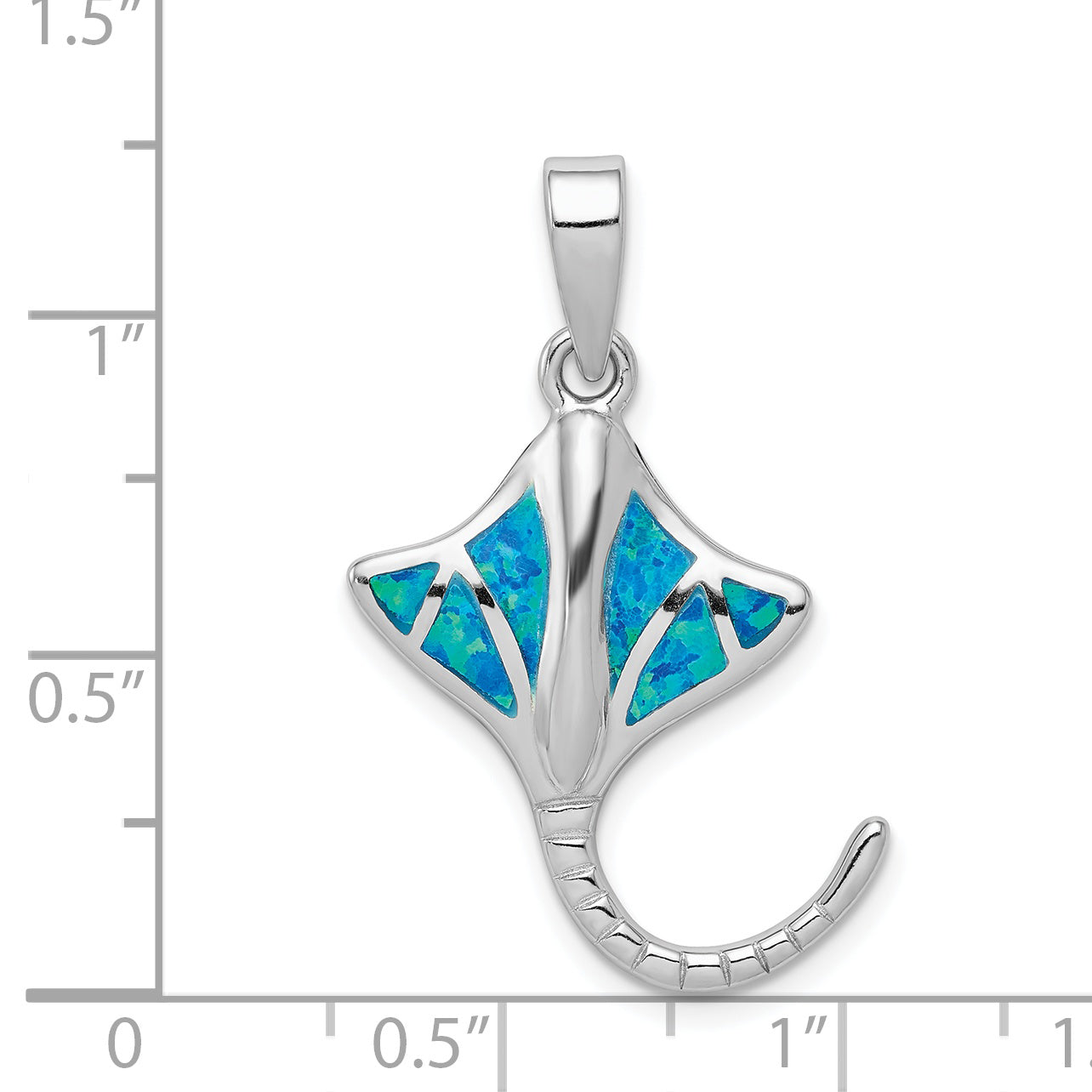 Sterling Silver Rhodium Created Blue Opal Manta Ray Pendant