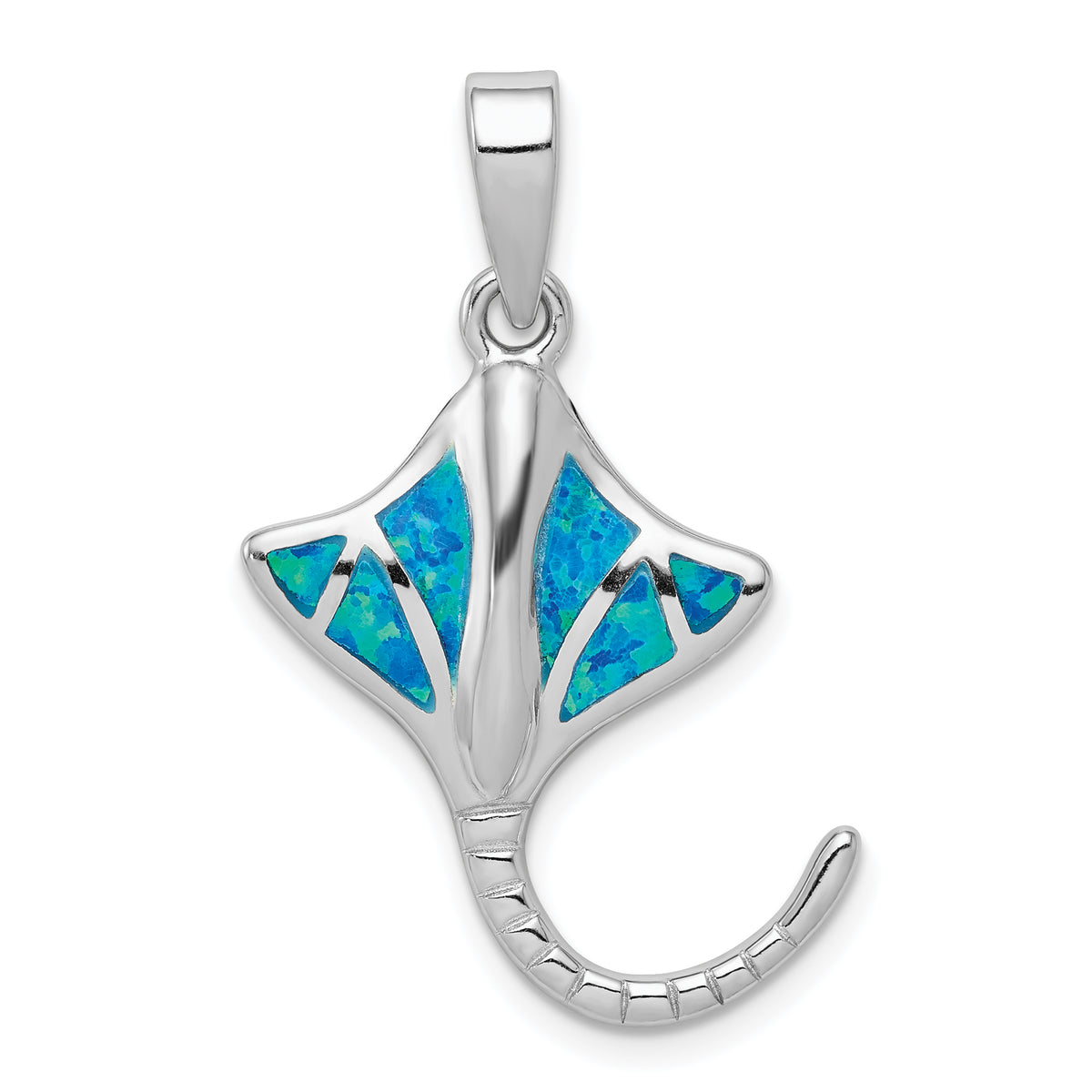 Sterling Silver Rhodium Created Blue Opal Stingray Pendant