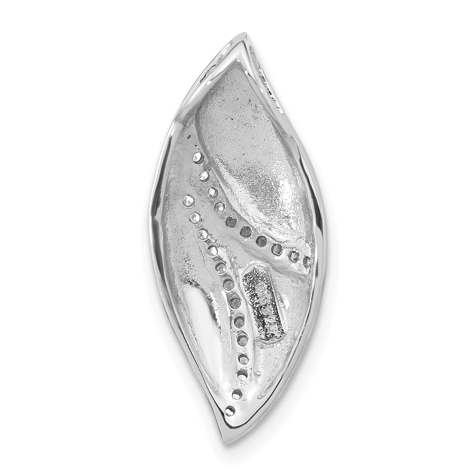 Sterling Silver Polished & Satin CZ Leaf Chain Slide Pendant