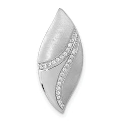 Sterling Silver Polished & Satin CZ Leaf Chain Slide Pendant